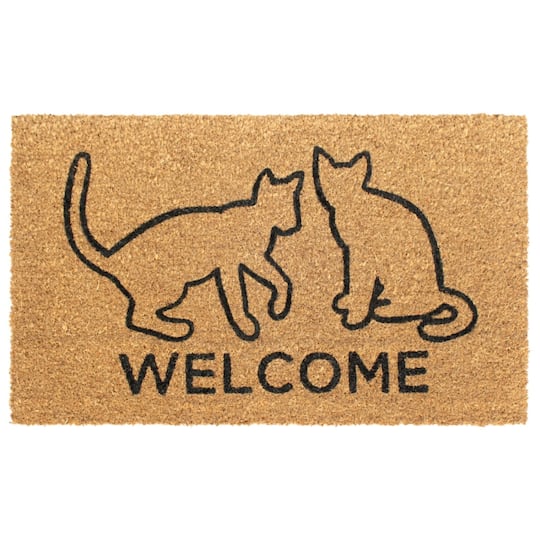 RugSmith Brown Machine Tufted Welcome Cats Doormat